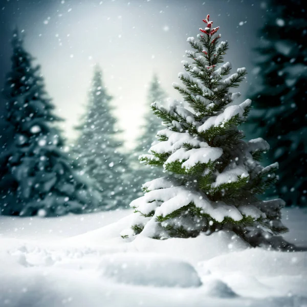 Horizontal shot of Christmas tree with cool decoration in winter 3d illustrated