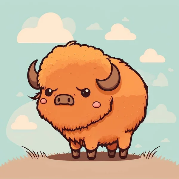 Cute colorful buffalo drawing logo icon 3d illustrated
