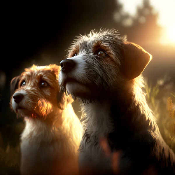Cute dogs at nature 3d illustrated