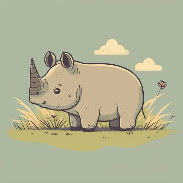 Cute rhino drawing with clear clouds logo 3d illustrated
