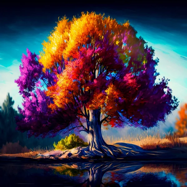 Colorful strong tree oil painting 3d illustrated