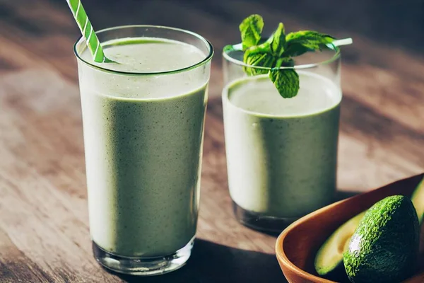 Delicious healthy avocado smoothie, fresh smoothie in tall glass