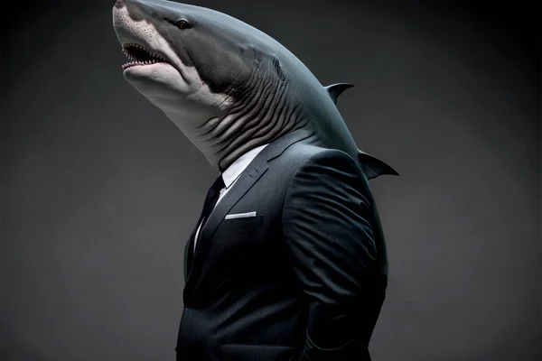 Vertical shot of shark in suit, spirit animal