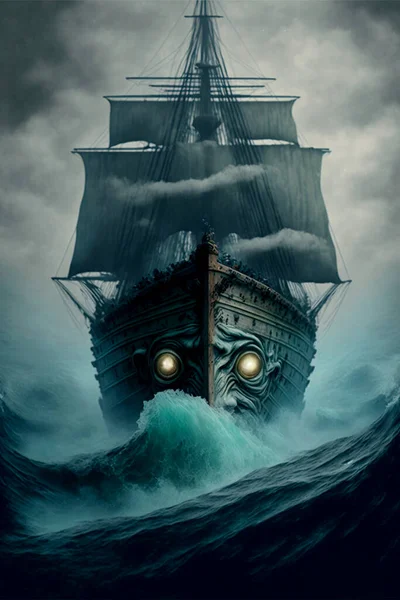 Mystic ship at ocean, Ghost ship at sea, Majestic ship with ancient design at endless water