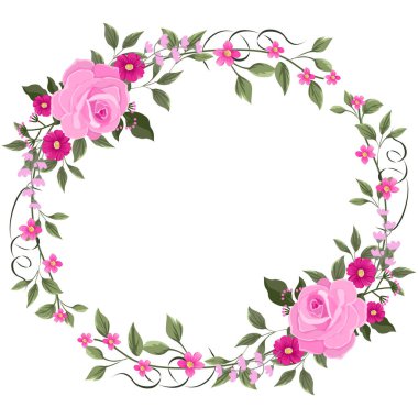 Pembe çiçekli suluboya çelenk çerçevesi