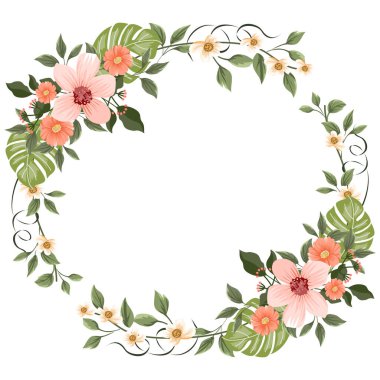 Güllü çelenk. Çiçek çerçevesi, beyaz arkaplanda izole edilmiş..