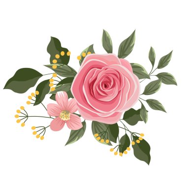 pembe gül buketi ve yapraklar