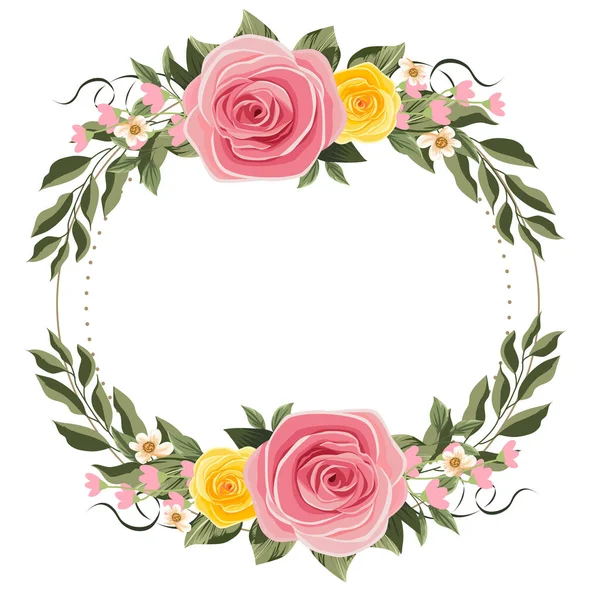 Design Floral Grinalda Com Rosas Folhas Flores —  Vetores de Stock