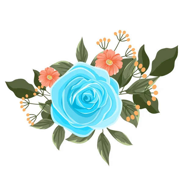 Roses Bleues Avec Bouquet Feuilles — Image vectorielle