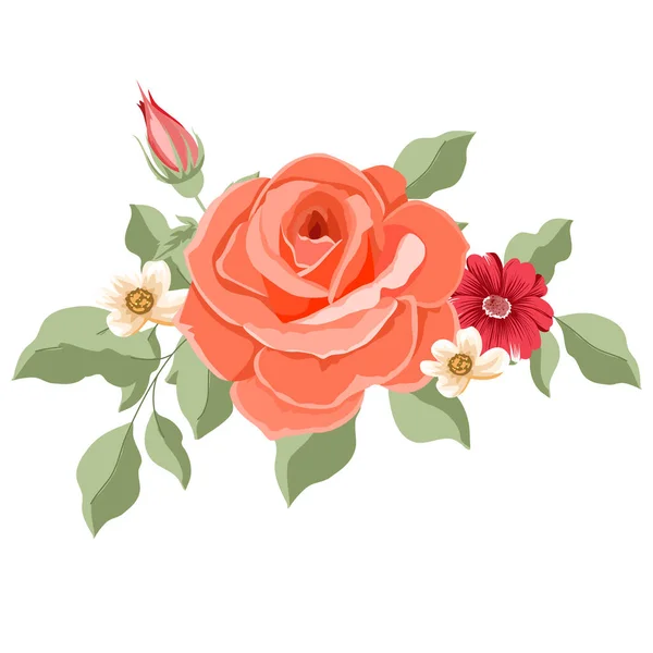 Vackra Blommor Med Blad Och Rosor — Stock vektor