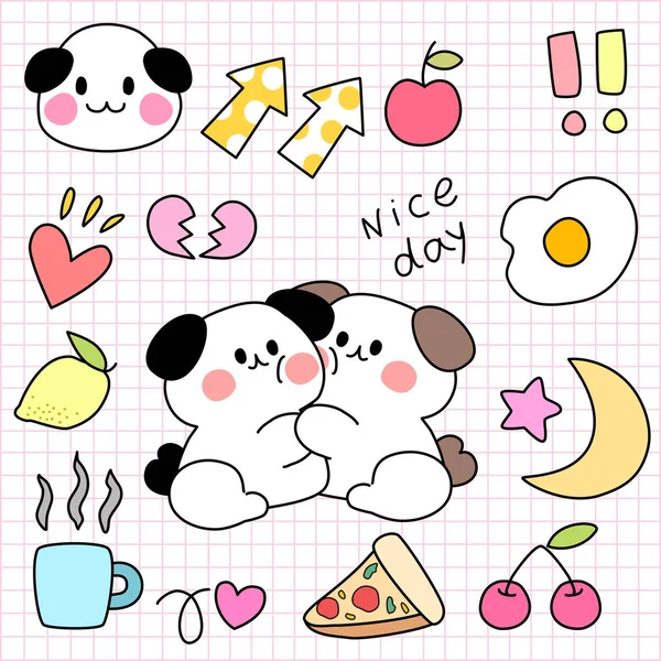 Set Leuke Kawaii Cartoon Kawaii Stickers Met Grappige Dieren Fruit — Stockvector