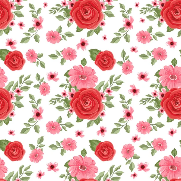 Бесшовный Цветочный Узор Красными Розами — стоковый вектор