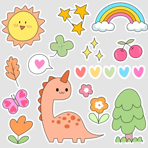 stock vector cute set of cute cartoon dinosaurs