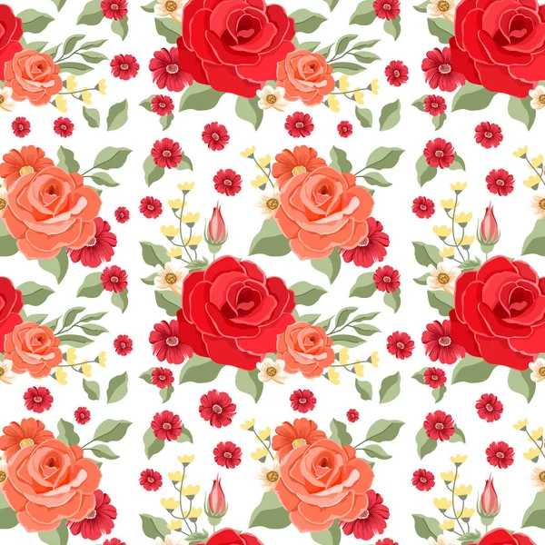 Acuarela Patrón Floral Sin Costuras Con Rosas Rojas Rosas Hojas — Archivo Imágenes Vectoriales