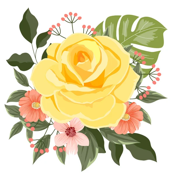 Rosa Amarela Com Flores Ilustração Vetorial —  Vetores de Stock