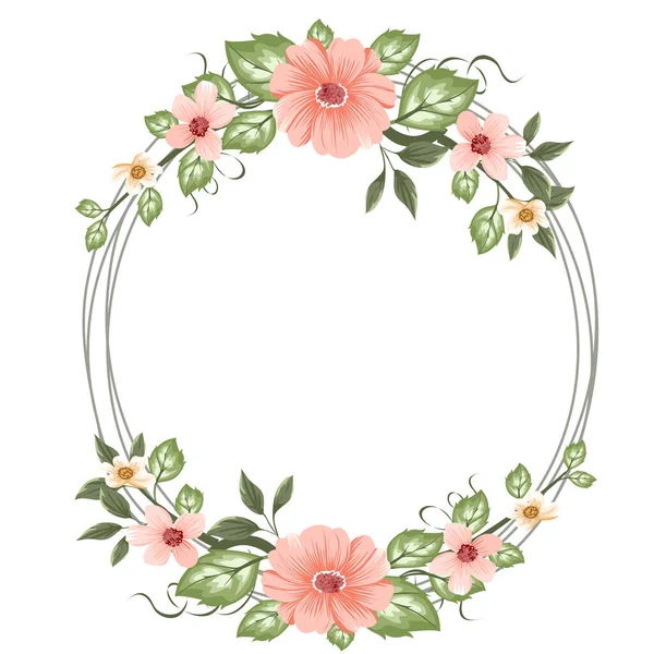 ベクトルラウンドフラワーフレーム 花と手描き花の花輪 — ストックベクタ