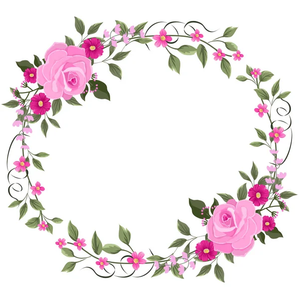 Watercolor Wreath Frame Pink Flowers — Stock Vector