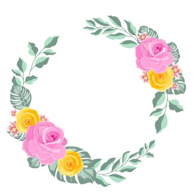 Çiçekli ve yapraklı suluboya çelenk