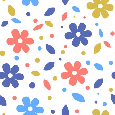 Renkli çiçekler ve daireler olan soyut, pürüzsüz bir desen. vektör illüstrasyonu