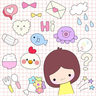 Elle çizilmiş sevimli kız