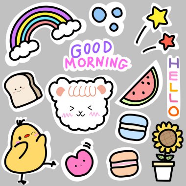 Elle çizilmiş güzel çıkartmalar, yamalar, çıkartmalar, yamalar, yamalar. vektör