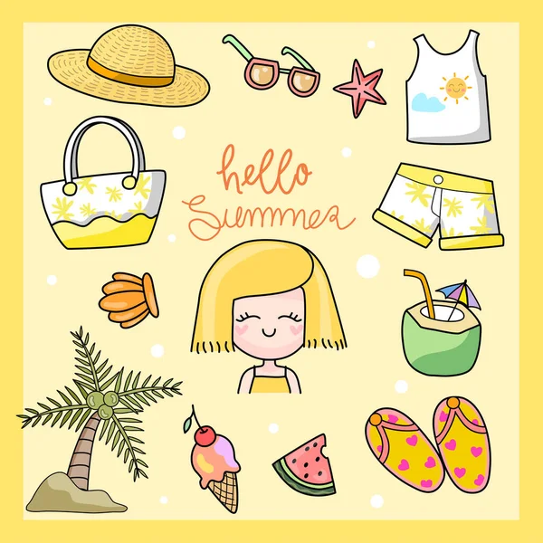 Set Summer Objects — Stock Vector
