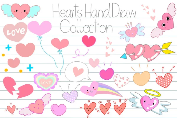 Conjunto Ícones Bonitos Coração Doodle Desenhos Animados —  Vetores de Stock