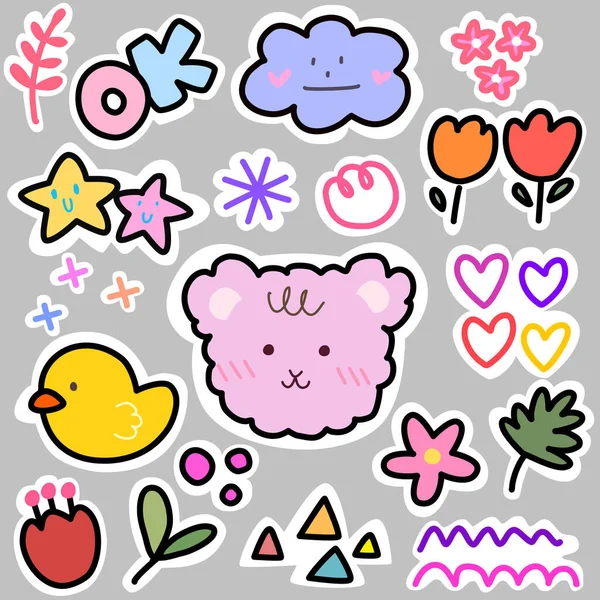 Cute Hand Drawn Stickers — Stock Vector