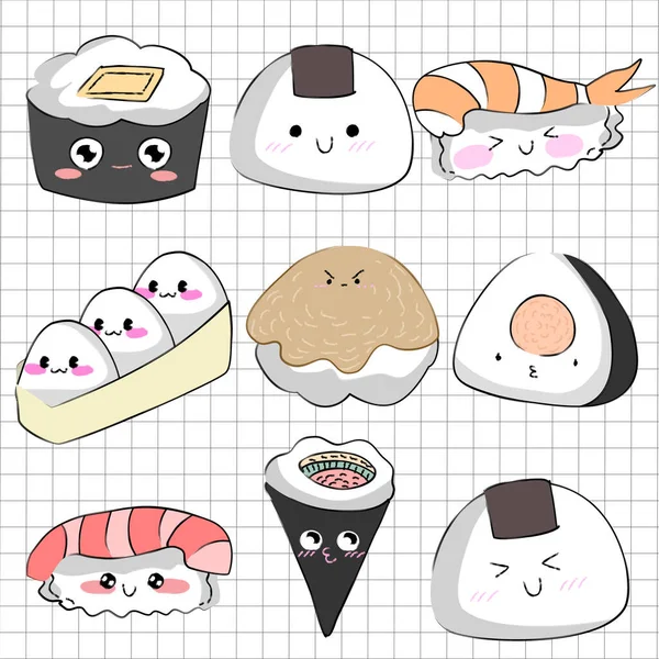 Sushi Vector Desenho Animado Ilustração Coleção — Vetor de Stock