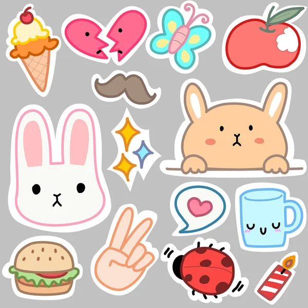 Set Stickers Kawaii Cute Stickers Stickers Patches Patches Stickers Children — Stock Vector