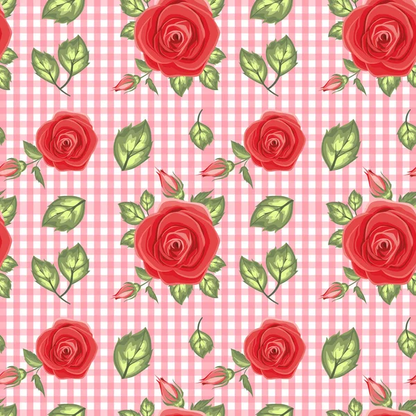Patrón Sin Costuras Con Rosas Rojas Ilustración Vectorial — Archivo Imágenes Vectoriales