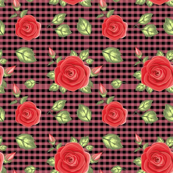 Acuarela Patrón Sin Costuras Con Rosas Ilustración Pintada Mano — Archivo Imágenes Vectoriales