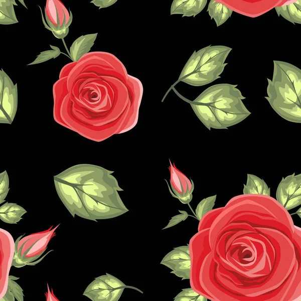 Vektor Nahtlose Muster Rote Rose Nahtloser Hintergrund Mit Rosen — Stockvektor