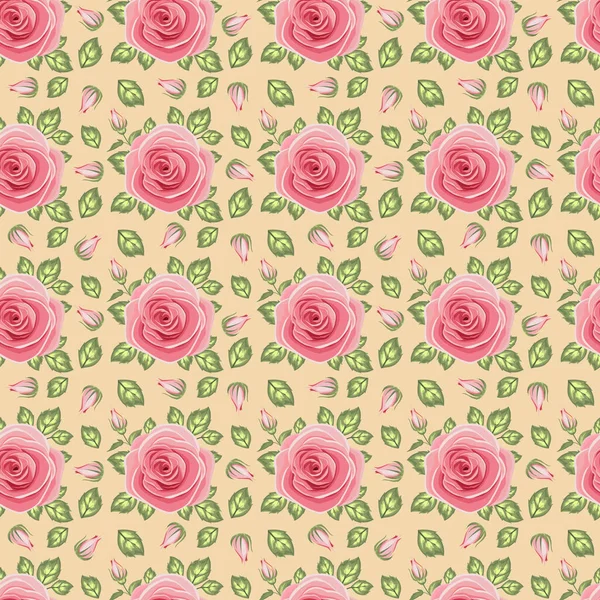 Patrón Sin Costuras Rosas Flores — Archivo Imágenes Vectoriales