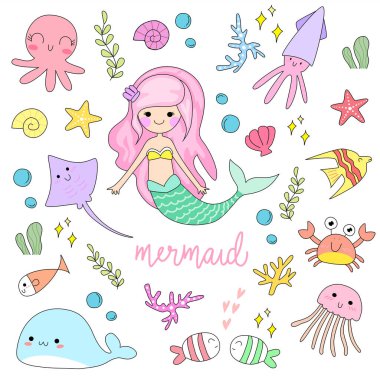 Şirin denizkızı ve balık.