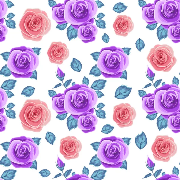 无缝花卉背景与粉红玫瑰 — 图库矢量图片