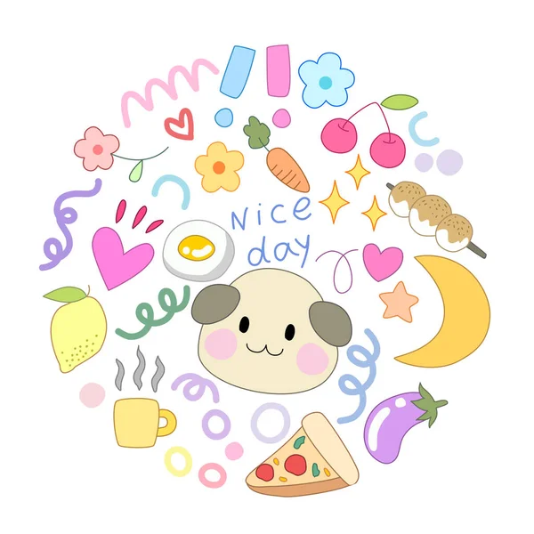 Kawaii有水果的可爱狗的可爱漫画 — 图库矢量图片