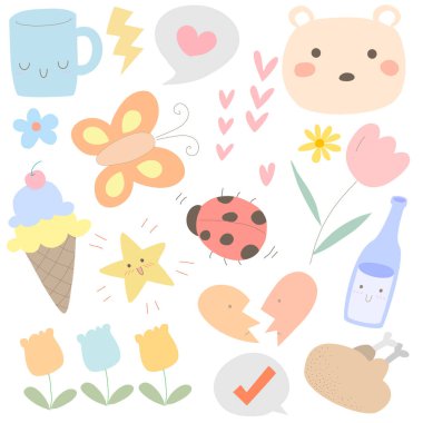 Çizgi filmdeki pembe çiçekli şirin domuzların vektör çizimi