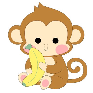 Muz çizgi filmi vektör illüstrasyonlu şirin maymun