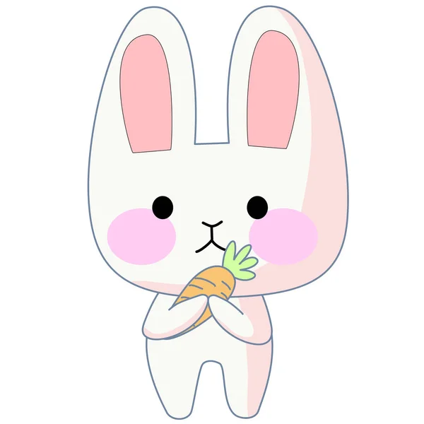 Кролик Едят Морковь Дизайн Мультфильма Выражение Кавайи Милый Персонаж Смешной — стоковый вектор