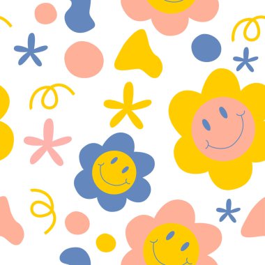 Şirin çiçeklerle kusursuz desen. Vektör çizimi. Hoş bir arkaplan.