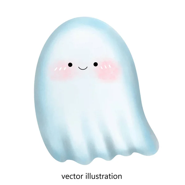 Söta Spöke Halloween Vektor Illustration Med Rosa Kinder Och Ögon — Stock vektor