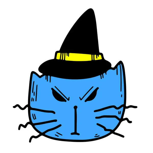 Halloween Katt Vektor Illustration Katt Häxa Hatt — Stock vektor