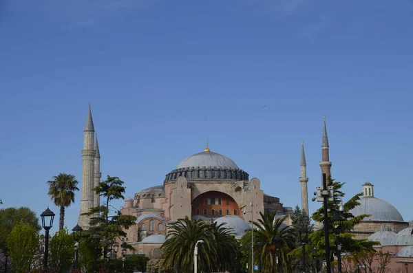 Мечеть Святой Софии Вид Спереди Минары Солнечный День Стамбул Турция — стоковое фото