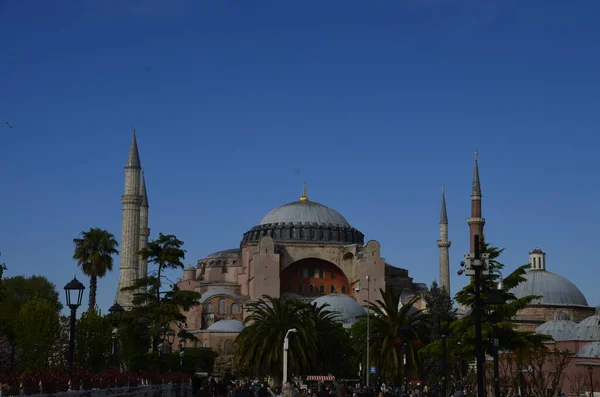Hagia Sophia Mecset Front View Minars Sunny Day Isztambul Törökország — Stock Fotó