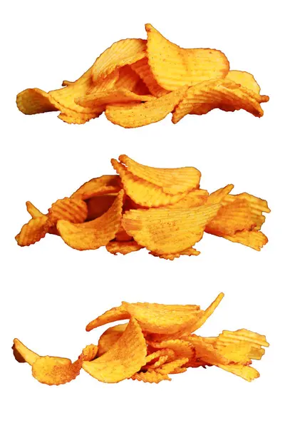 Pile Fresh Potato Chips Isolated Close White Background Isolated Potato — Stock Photo, Image