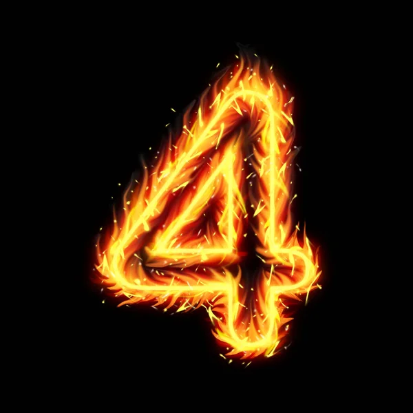 Brennende Nummer Vier Feuerflammen Wirkung Illustration Auf Schwarzem Hintergrund Brennende — Stockfoto