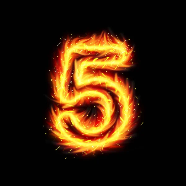 Brennende Nummer Fünf Feuerflammen Wirkung Illustration Auf Schwarzem Hintergrund Brennende — Stockfoto