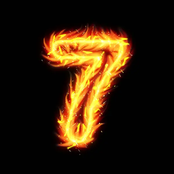 Burning Number Seven Fire Flames Hatás Illusztráció Egy Fekete Háttér — Stock Fotó