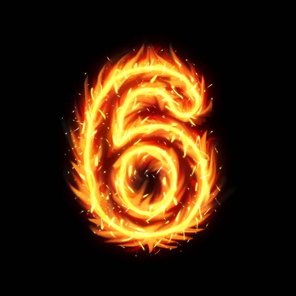 Brennende Nummer Sechs Feuerflammen Wirkung Illustration Auf Schwarzem Hintergrund Brennende — Stockfoto